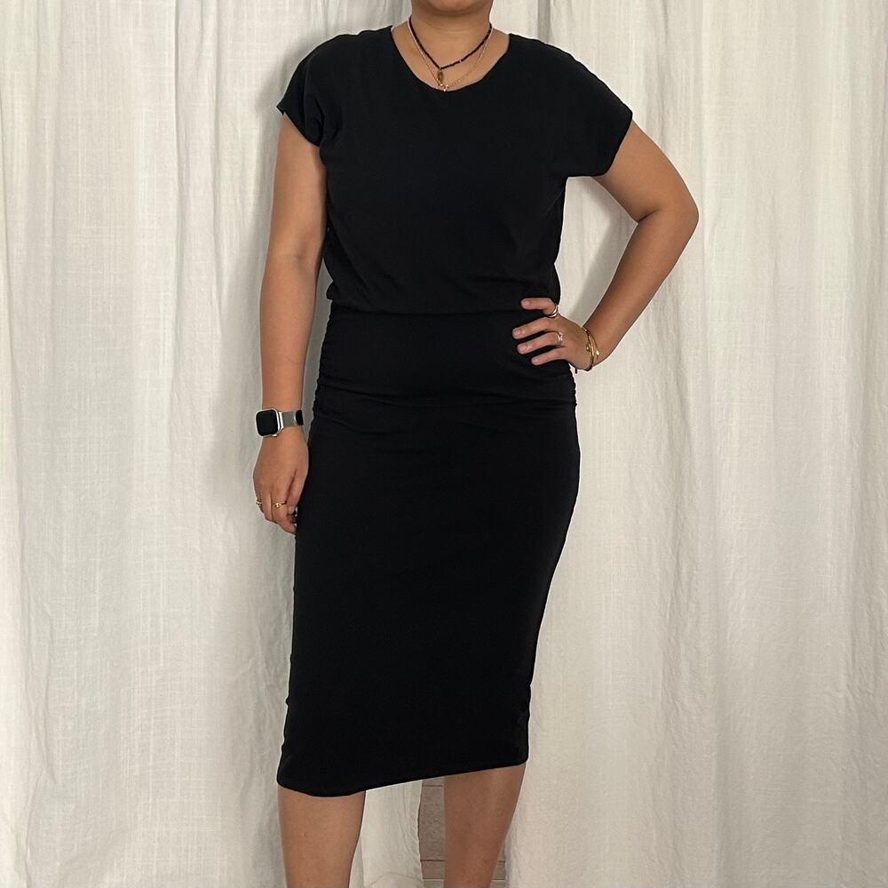 Athleta Black Ruched Midi Dress – Women’s Size M